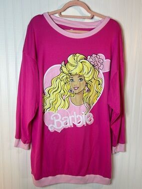 Barbie Hot Pink & Light Pink Graphic Long Sleeve sleep top Large L